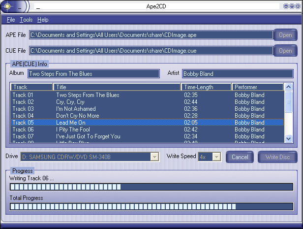 Ape2CD is an APE + CUE music CD image burner