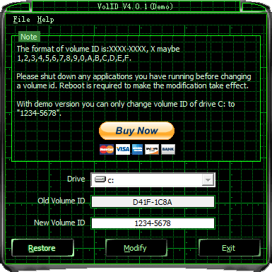 Screenshot of VolID(Disk Drives Serial Modifier) 4.0.1